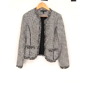 White House Black Market Houndstooth Tweed Blazer Collarless Women's Small S